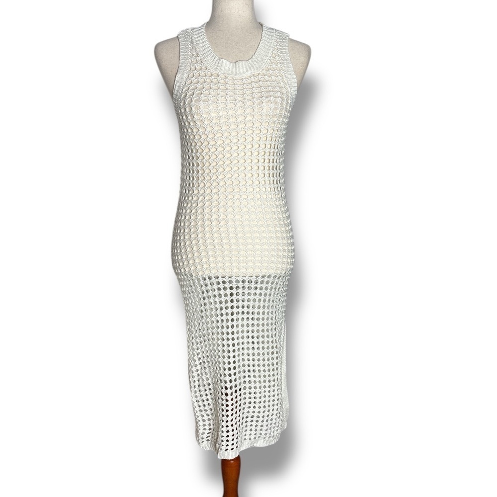 Shade & Shore Winter White Open Knit Crewneck Pullover Swim Cover Size XSmall